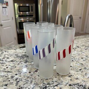 Libbey Frosted Candy Stripe Tom Collins Iced Tea Glasses Set of 8 Vintage MCM